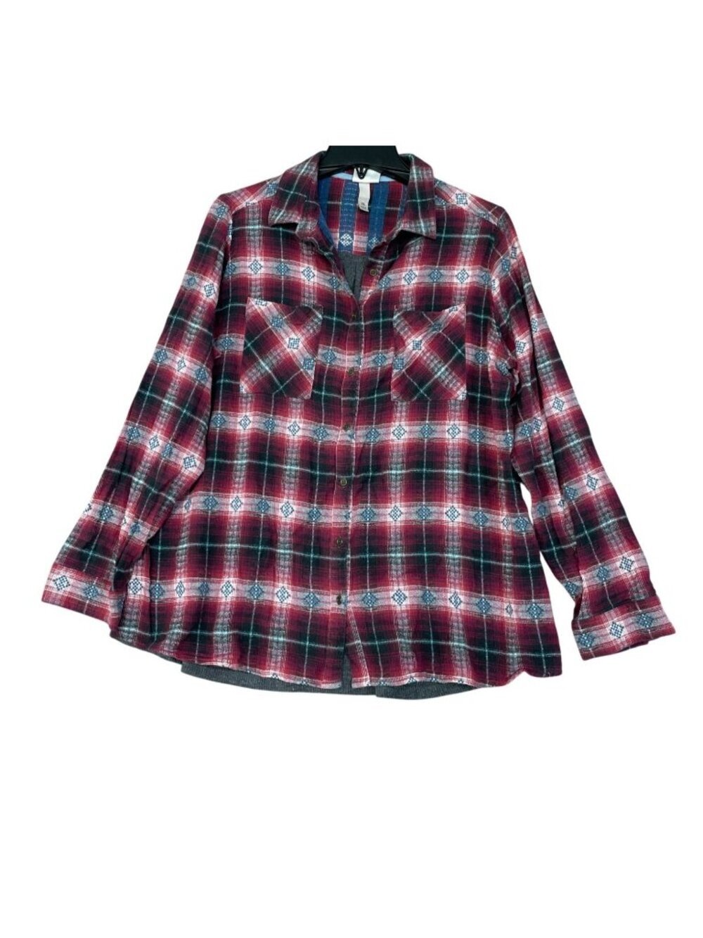 Knox Rose Women's XL Red Plaid Flannel Button-Front Shirt Back Panel B1441